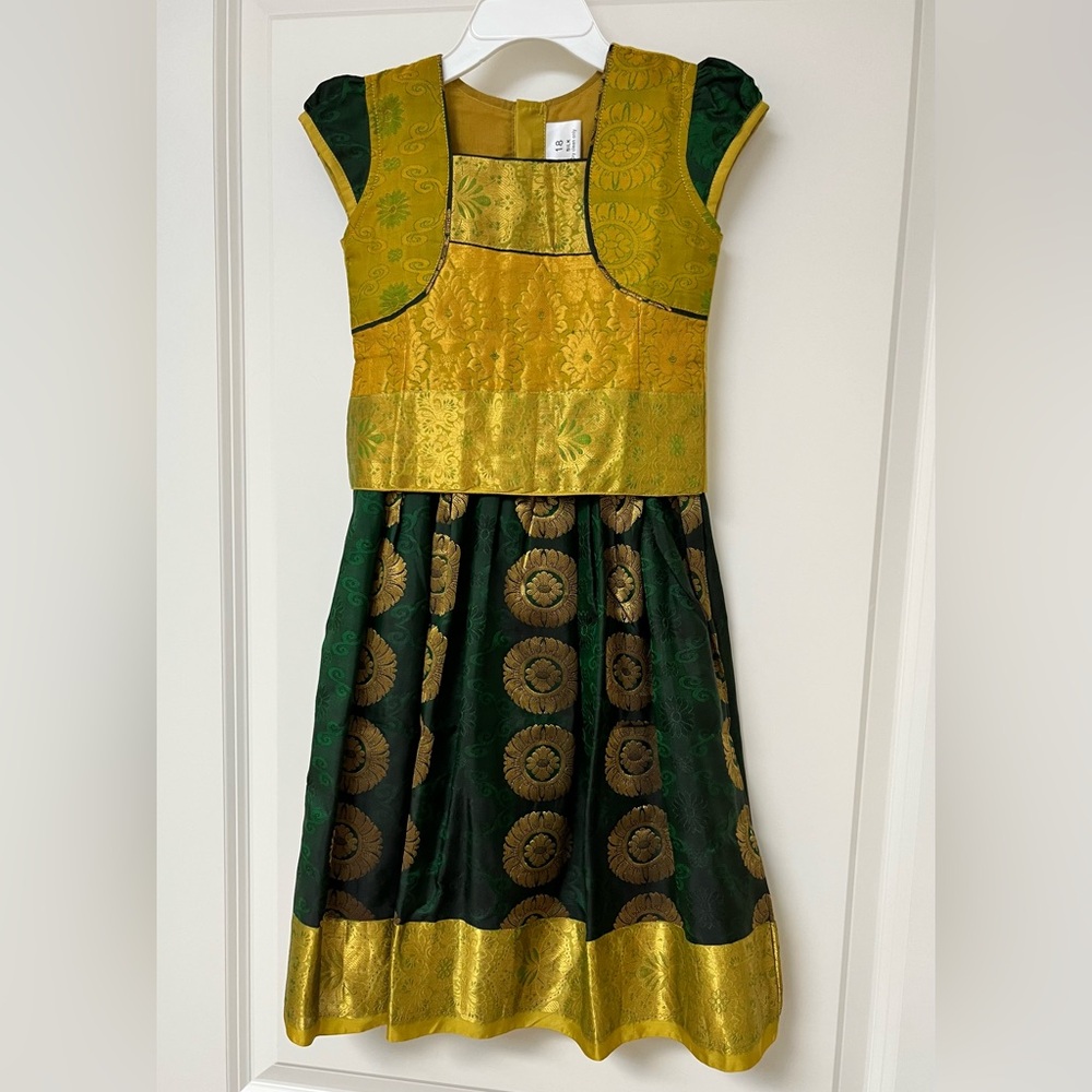 Beautiful Silk Green & Gold Ethnic Dress - Two-piece - 18M/1.5Y